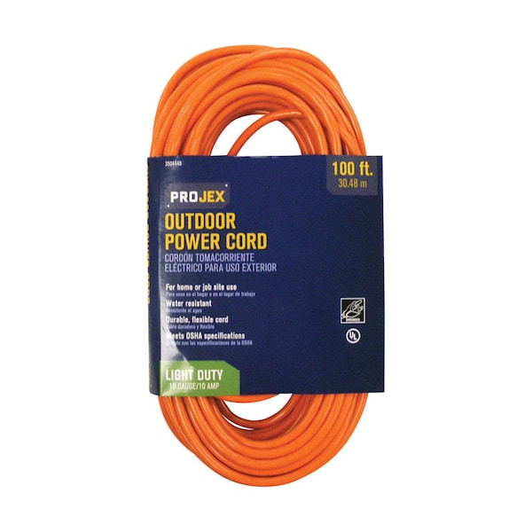Projex SJTW Extension Cord, 16 AWG, Indoor/Outdoor, 16/3, 1 Outlets, Orange, PVC, 100 ft OU163JTW100OGP - main